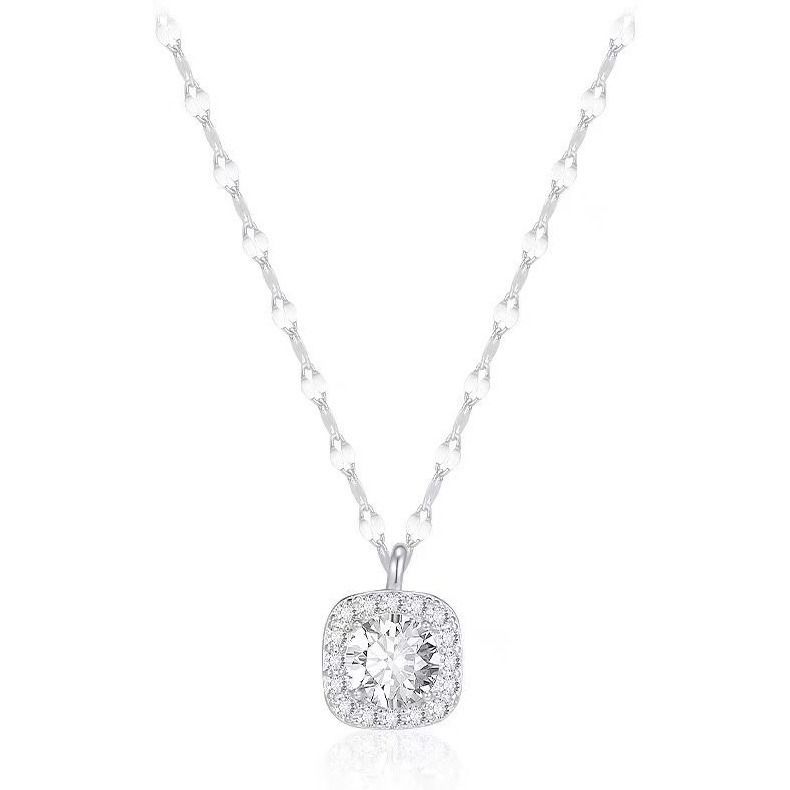S999 Silver Small Sugar For Women With A Niche Design, Light Luxury Zircon Collarbone Chain, Square Bag Jewelry Necklace_ipsvogv.com