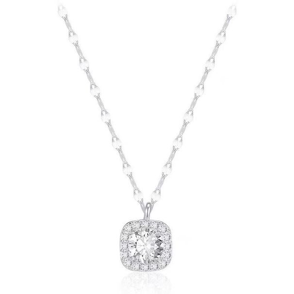 S999 Silver Small Sugar For Women With A Niche Design, Light Luxury Zircon Collarbone Chain, Square Bag Jewelry Necklace_ipsvogv.com