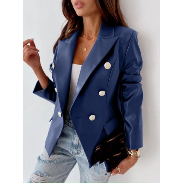 Women's Clothing new style long sleeved double breasted fashionable PU leather suit small jacket_ipsvogv.com