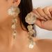 Metal texture line ginkgo leaf flower earrings sweet cool ins style pearl tassel earrings_ipsvogv.com