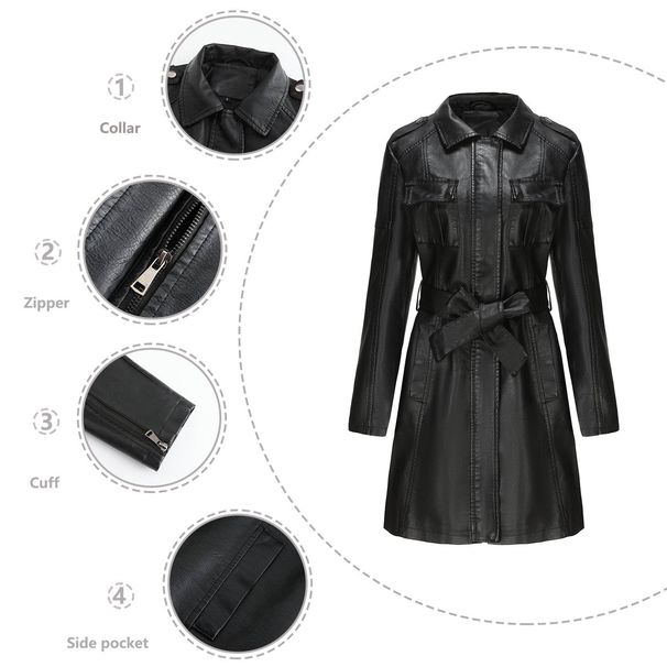 New mid-length leather coat with belt long-sleeved leather trench coat fashionable coat woman_ipsvogv.com