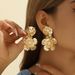 3D Flower Pearl Earrings Gold Exaggerated Jewelry High-end Women's Accessories_ipsvogv.com