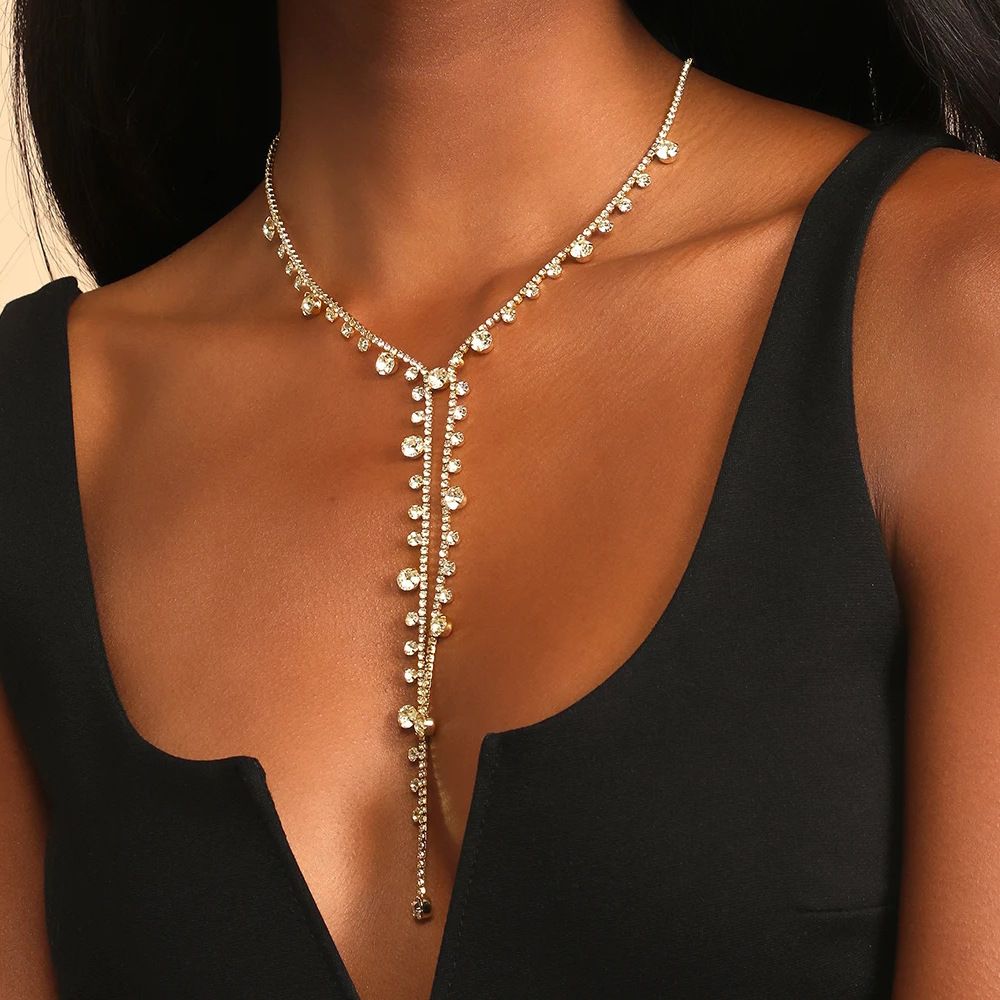 New Women's Accessories, Personalized Long Fringed Necklace, European And American Sexy Irregular Full Diamond Neck Chain_ipsvogv.com