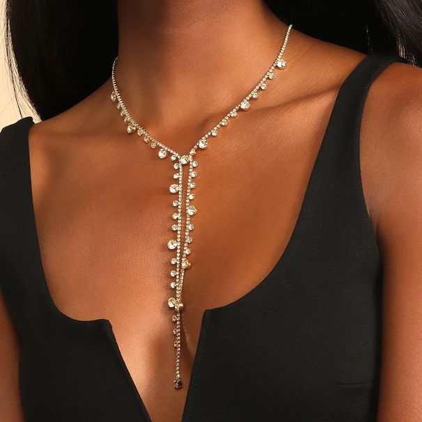 New Women's Accessories, Personalized Long Fringed Necklace, European And American Sexy Irregular Full Diamond Neck Chain_ipsvogv.com