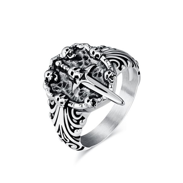 Retro style skull holy sword titanium steel ring ring men's personality fashion dark stainless steel jewelry_ipsvogv.com