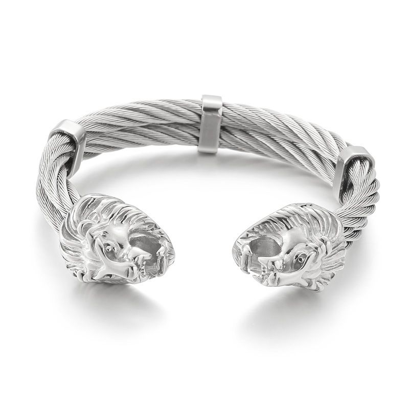 Kalu New Punk Style Wia Line Personality Bold Lion Wolf Head Titanium Steel Men's Bracelet_ipsvogv.com