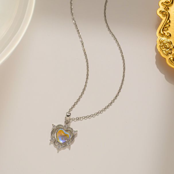 Beautiful temperament Aurora love necklace Korean style light luxury colorful crystal stainless steel clavicle chain live hot jewelry_ipsvogv.com