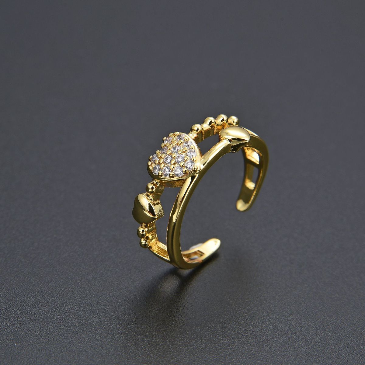 Women’s Jewelry Set Fashion Temperament Niche Love Peach Heart Ring Female Diamond Zircon CZ Ring Opening Adjustable Hand Jewelry Light Luxury Style_ipsvogv.com