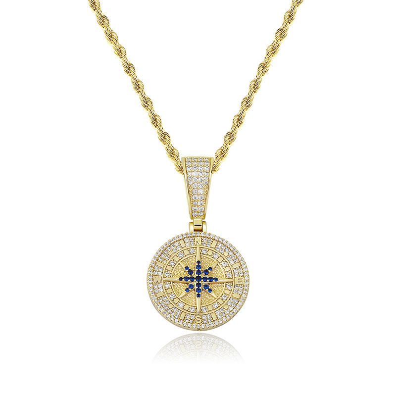 Compass Full Of Zircon Pendant Hip Hop Personality Trendy Men And Women Necklace Accessories_ipsvogv.com