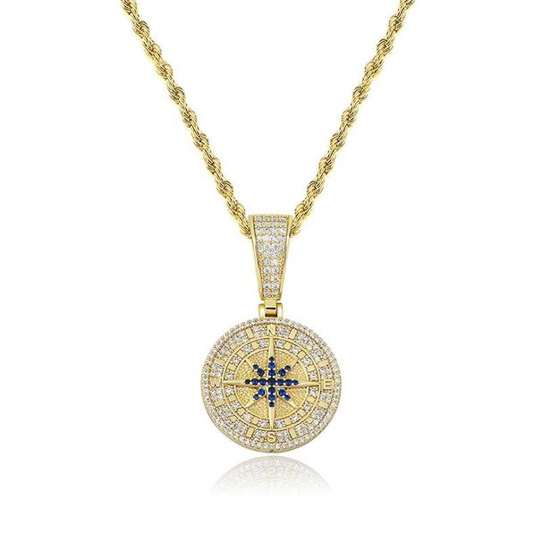 Compass Full Of Zircon Pendant Hip Hop Personality Trendy Men And Women Necklace Accessories_ipsvogv.com