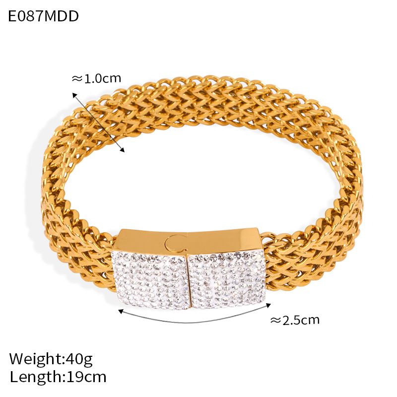 Instagram Advanced Design Sense Cuban Bracelet Fashion Inlaid With Zircon Front And Back Buckle Titanium Steel Gold_ipsvogv.com