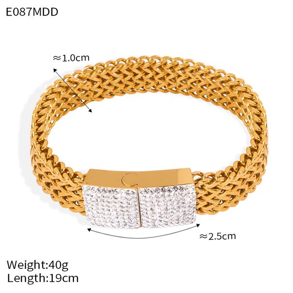 Instagram Advanced Design Sense Cuban Bracelet Fashion Inlaid With Zircon Front And Back Buckle Titanium Steel Gold_ipsvogv.com
