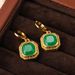 Small niche dign, simple geometric square green crystal women's ear buckl, high-end earrings, autumn and winter_ipsvogv.com