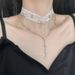 Fashion Lace Bow Rivet Pentagram Tassel Necklace For Women Double Layer Choker Design Sense Collarbone Chain_ipsvogv.com