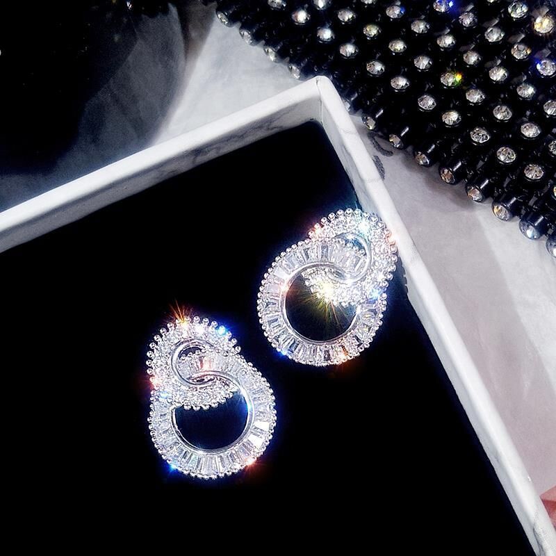 Zircon micro setting geometric Double Round Earrings temperament simple super flash Earrings Fashion Circle Earrings women e5609_ipsvogv.com