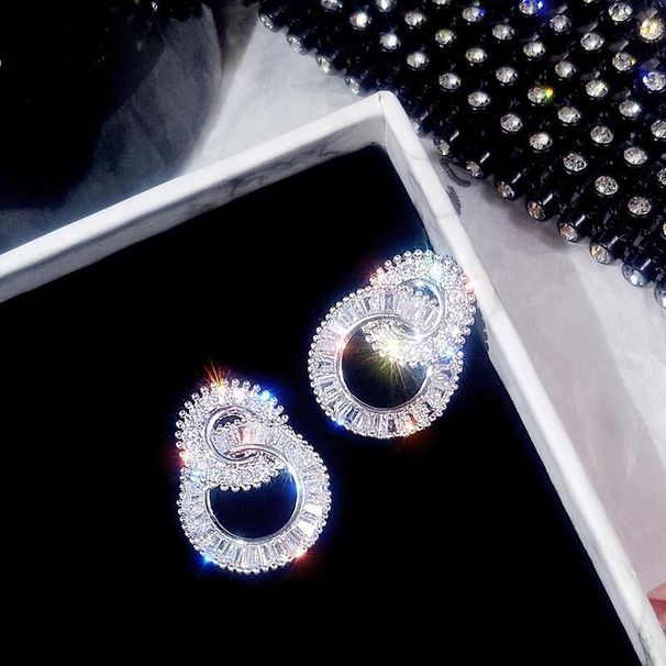 Zircon micro setting geometric Double Round Earrings temperament simple super flash Earrings Fashion Circle Earrings women e5609_ipsvogv.com