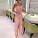 Women's feather patchwork sexy strapless fashion dress wide leg jumpsuit_ipsvogv.com
