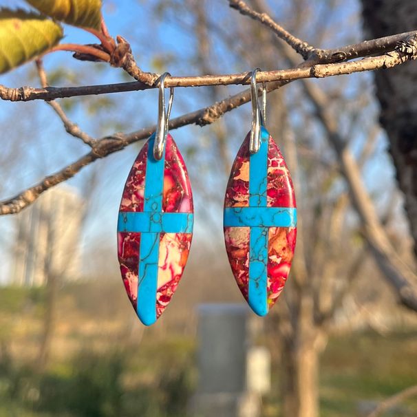 Retro Faith Natural Stone Earrings Color Matching Cross Ear Hooks Popular Earrings_ipsvogv.com
