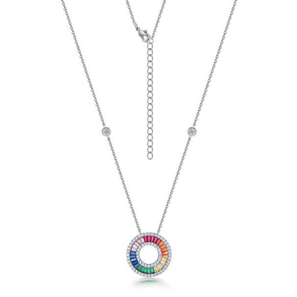 new Rainbow Ring Necklace Female S925 Silver Surrounded By Colored Gemstone Circle Clavicle Chain Personality Fashion_ipsvogv.com