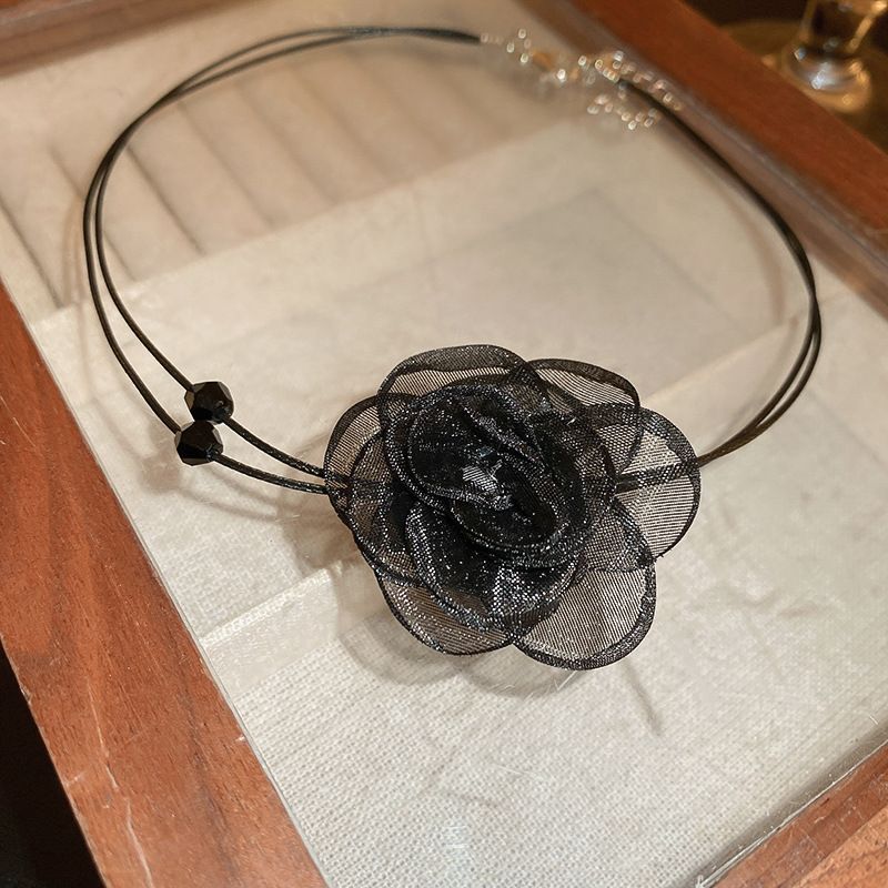 Double Layer Dark Style Lace Flower Crystal Choker Personality Fashion Elegant Temperament High-end Sense Necklace For_ipsvogv.com