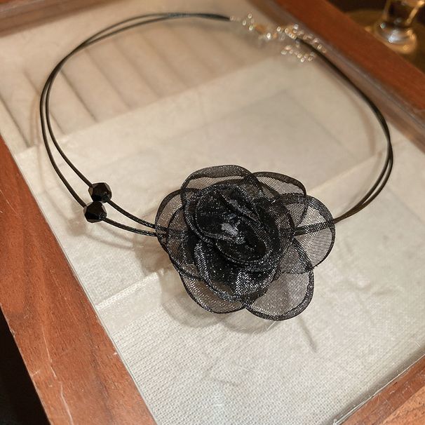 Double Layer Dark Style Lace Flower Crystal Choker Personality Fashion Elegant Temperament High-end Sense Necklace For_ipsvogv.com