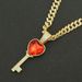 Trendy men trendy women, cool red heart key shaped pendant necklace with large buckle and diamond inlaid Cuban chain_ipsvogv.com