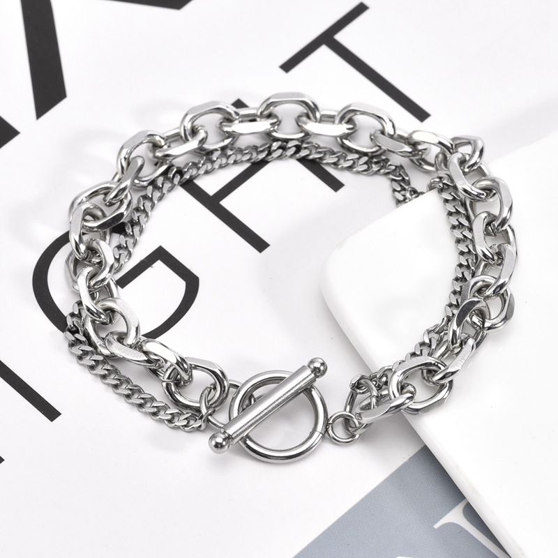 Minimalist Style Ins Trendy Bracelet Stainless Steel OT Buckle Double Layer Hip Hop Punk Men's Jewelry_ipsvogv.com
