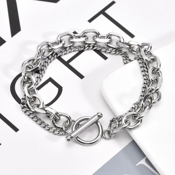 Minimalist Style Ins Trendy Bracelet Stainless Steel OT Buckle Double Layer Hip Hop Punk Men's Jewelry_ipsvogv.com