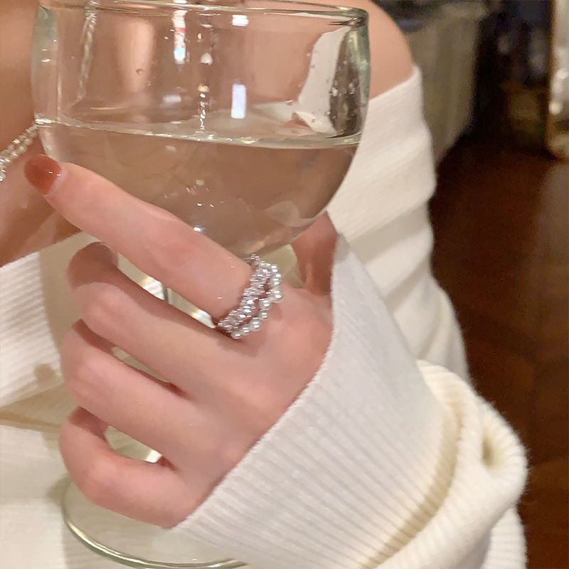 Starry Sky, Pearl, Double Layered Zircon, Simple, High End, Niche Fashion Ring, Finger Ring_ipsvogv.com
