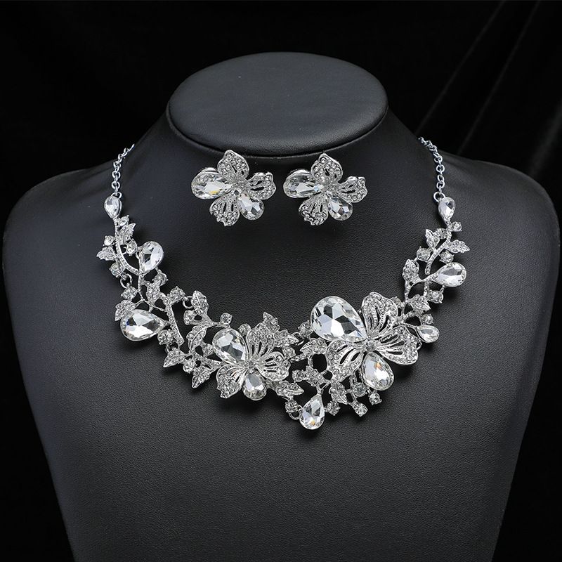 Exaggerated Necklace Earring Set Women's Fashion Alloy Chain Flower Bride Accessories_ipsvogv.com