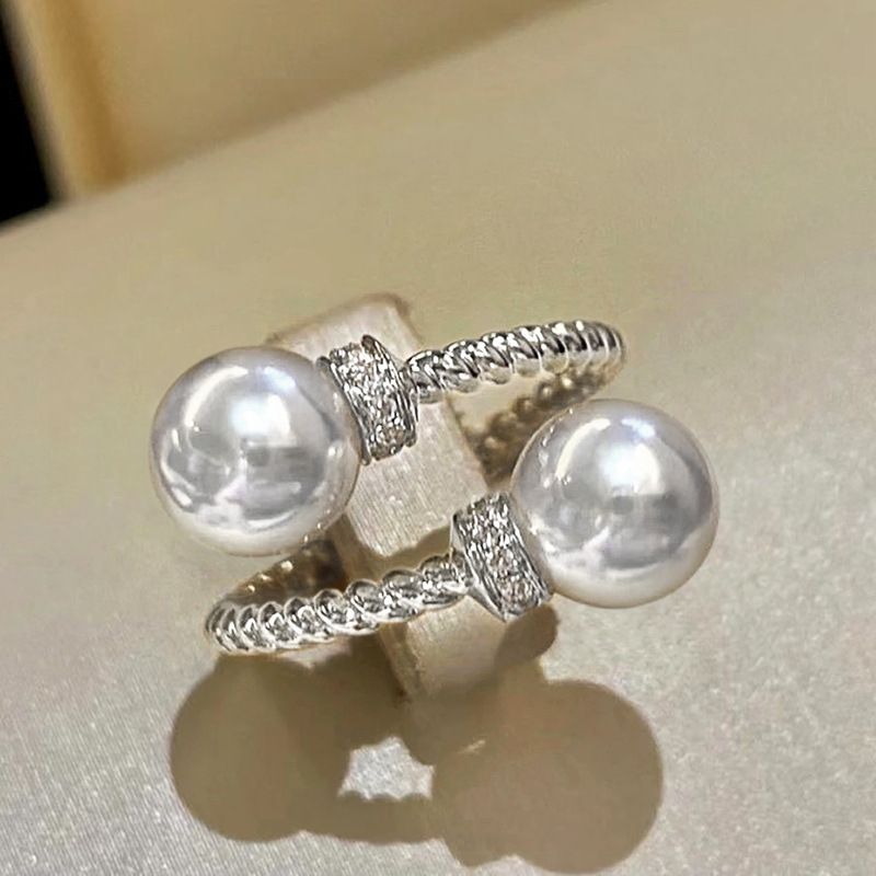 Cao Shi Simple Fashion Fried Dough Twists Double Bead Adjustable Japanese Delicate Classic Opening Ring Essential For_ipsvogv.com