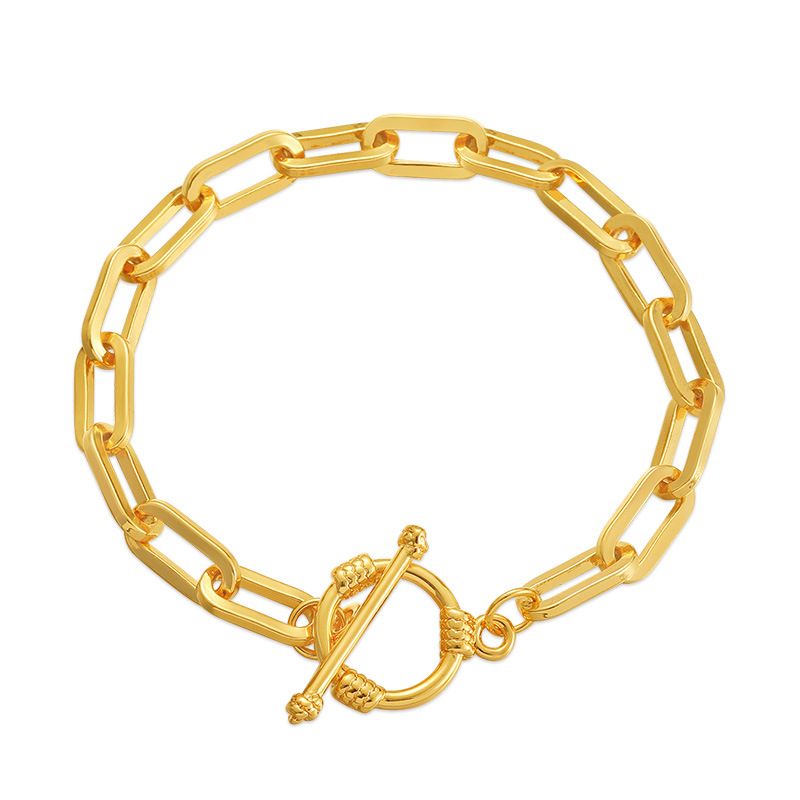 Popular minimalist ins paper clip plated K real gold chain hollow design OT buckle cold style bracelet_ipsvogv.com