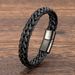 Fashion jewelry, minimalist style, double titanium steel chain, genuine bracelet, trendy punk woven leather rope_ipsvogv.com