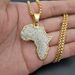 Popular hip hop jewelry sold outside Titanium steel gold plated diamond African map pendant with optional size_ipsvogv.com