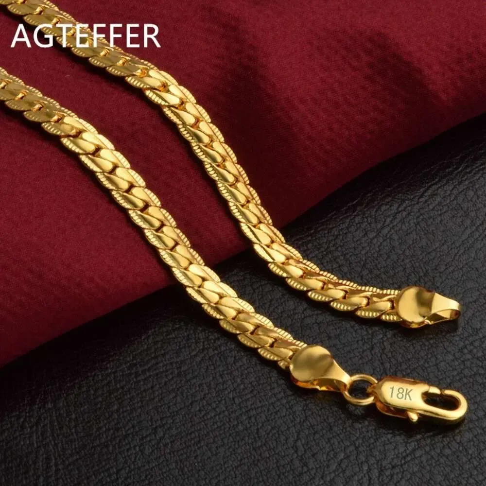 S Sterling Gold Sier Plated Plating 18 20 22 24 Inch Side Chain Necklace For Women Men Fashion Jewelry Gifts_ipsvogv.com