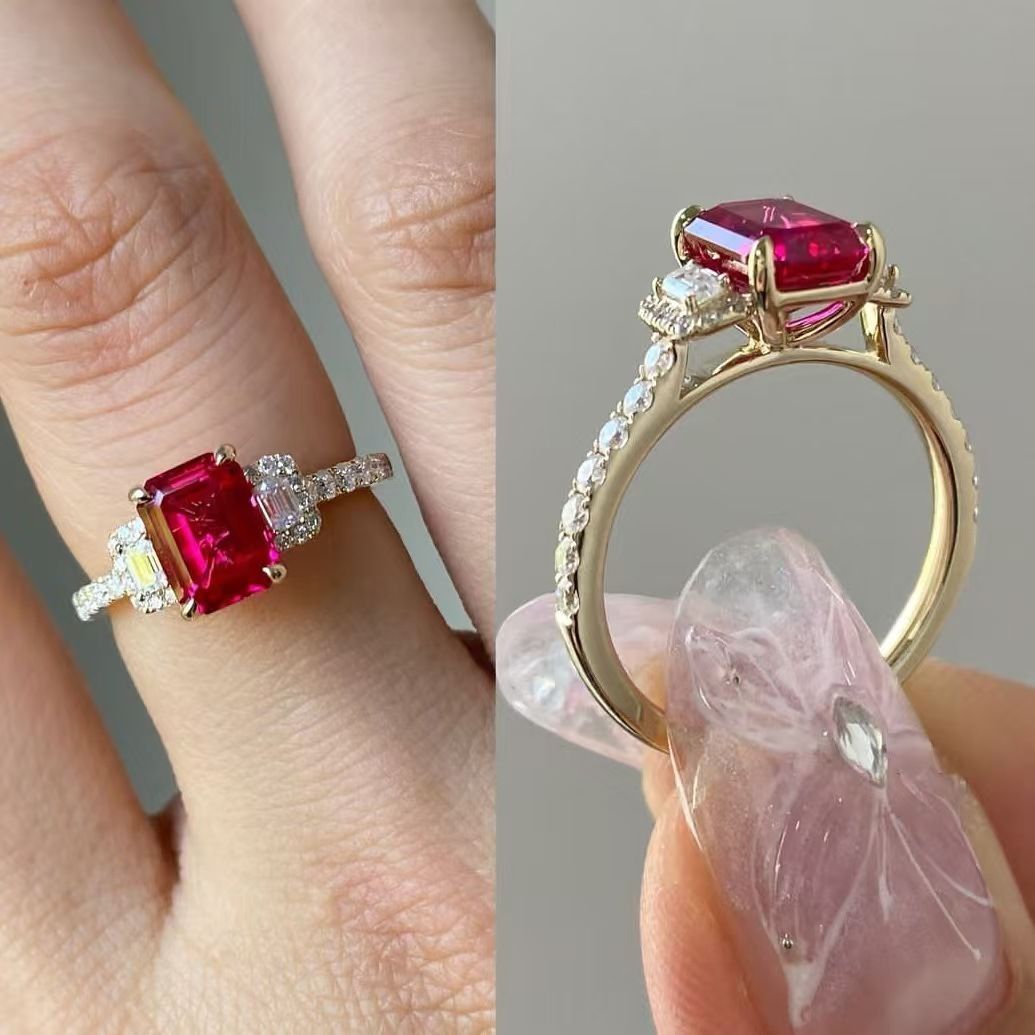 Sanjieins Internet Celebrity New Gold Plated With Square Red Women's Ring Fashion Accessories_ipsvogv.com