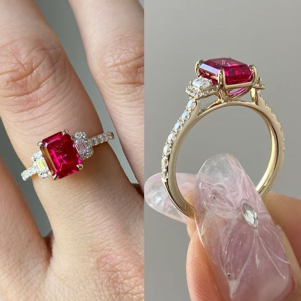 Sanjieins Internet Celebrity New Gold Plated With Square Red Women's Ring Fashion Accessories_ipsvogv.com