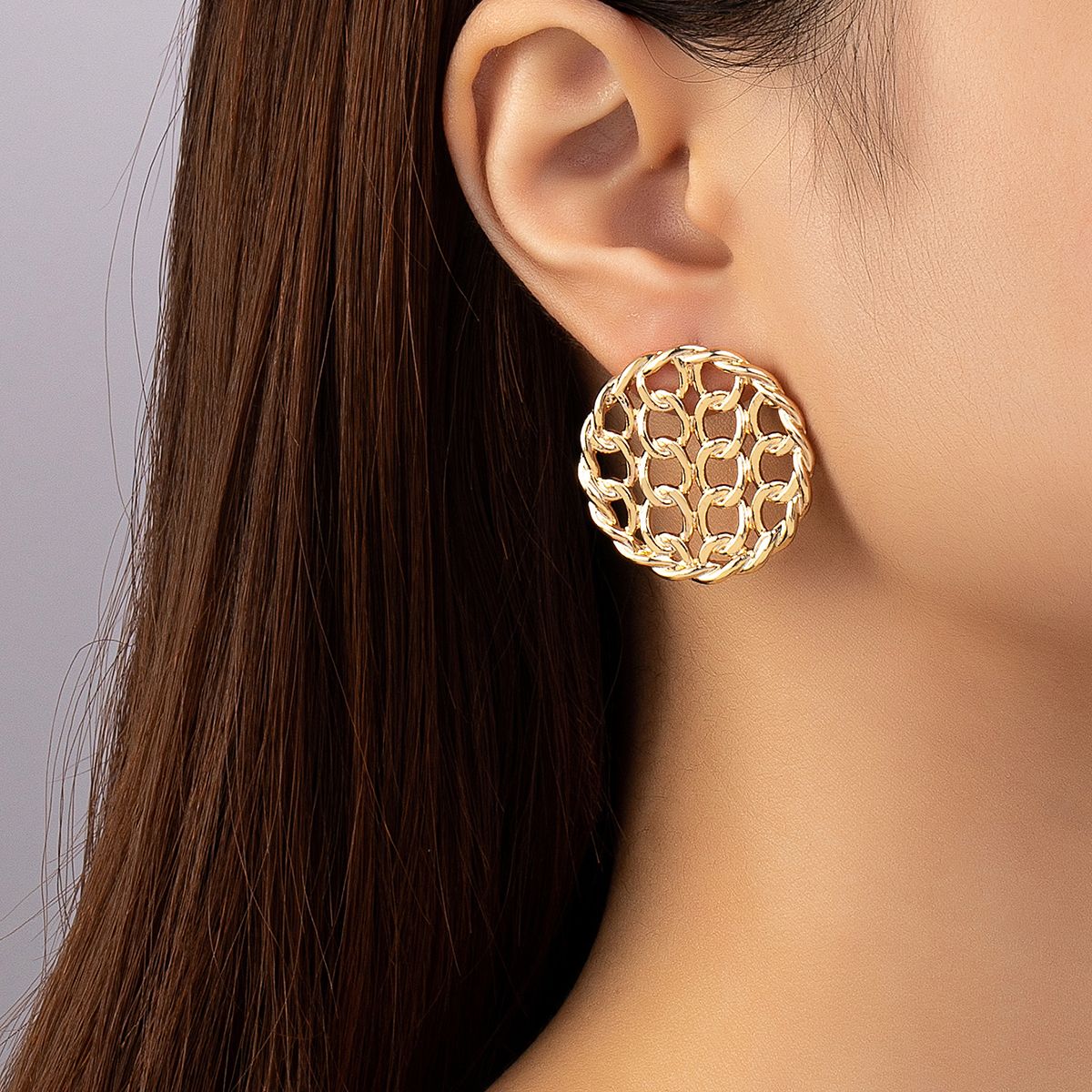 1 Pair Elegant Round Grid Zinc Alloy Ear Studs_ipsvogv.com