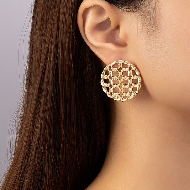 1 Pair Elegant Round Grid Zinc Alloy Ear Studs_ipsvogv.com