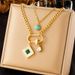 Fashion niche vintage double stainless steel gold plated chain blue turquoise block snake pendant life tree necklace_ipsvogv.com