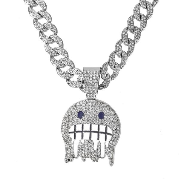 Unisex Personalized Ice Face Emoji Expression Pendant Hip Hop Cuban Chain Niche Full Diamond Expression Jewelry Necklace_ipsvogv.com