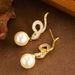 Year Of The Zodiac, Spirit Snake, Diamond Studded Pearl Earrings, Female High-end Feeling, Year's New Style Plated Gold_ipsvogv.com