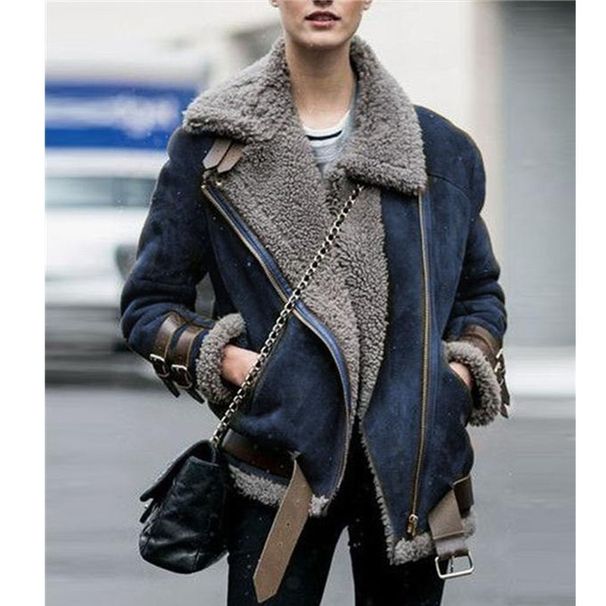 Women's Clothing popular motorcycle deerskin velvet lambswool coat women's lapel fur cotton coat 0055_ipsvogv.com