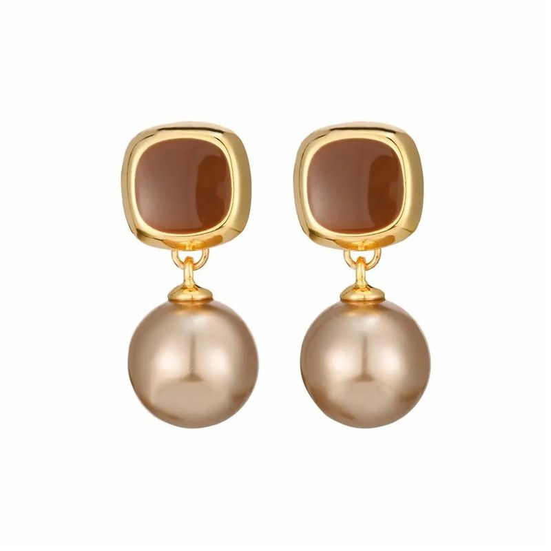 Women's Jewelry Retro Champagne Pearl Earrings Light Luxury High End Design Fashion Temperament Enamel Drip Glaze Earrings_ipsvogv.com