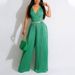 Women's Clothing sleeveless temperament casual V neck waist pleated loose wide leg jumpsuit_ipsvogv.com