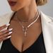 Vintage pearl patchwork star necklace for women Creative cross double layered collars_ipsvogv.com