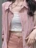 Pink striped shirt women's big size fat mm loose thin summer sun protection cardigan design sense of coat top_ipsvogv.com