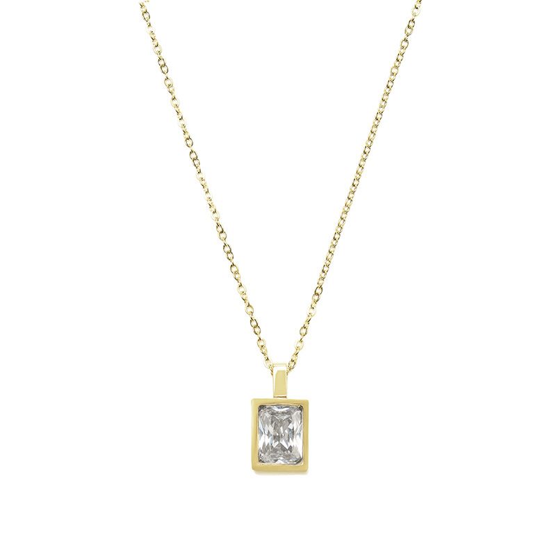 Women's Jewelry Luxury Small Square Colored Zirconium Necklace Rock Sugar Square Brick Fine Titanium Steel Plated K Real Gold Necklace Clavicle Chain_ipsvogv.com
