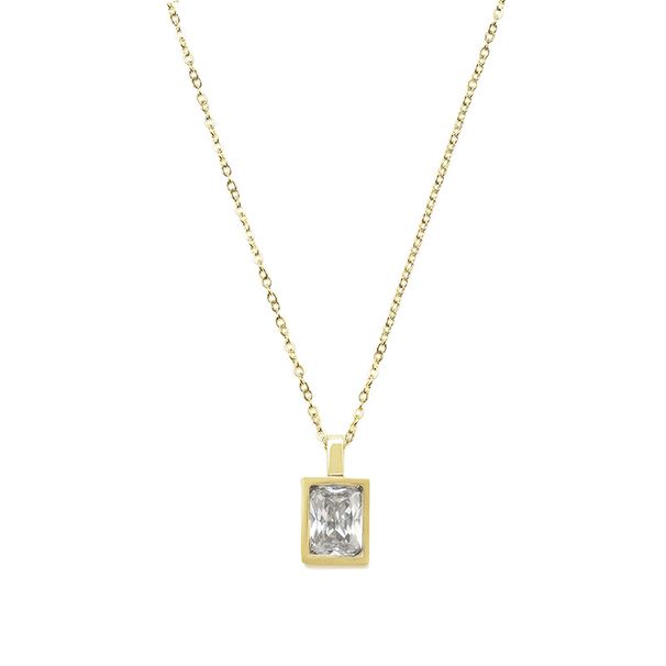 Women's Jewelry Luxury Small Square Colored Zirconium Necklace Rock Sugar Square Brick Fine Titanium Steel Plated K Real Gold Necklace Clavicle Chain_ipsvogv.com