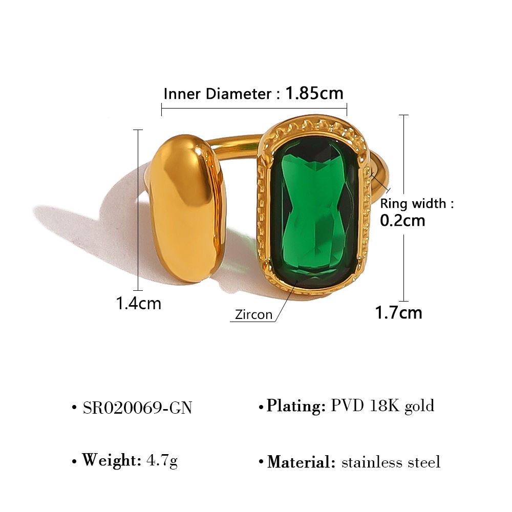 Stainless Steel Glass Zirconium Exaggerated Ring High End Ins Open Ring Titanium Steel Female Jewelry_ipsvogv.com